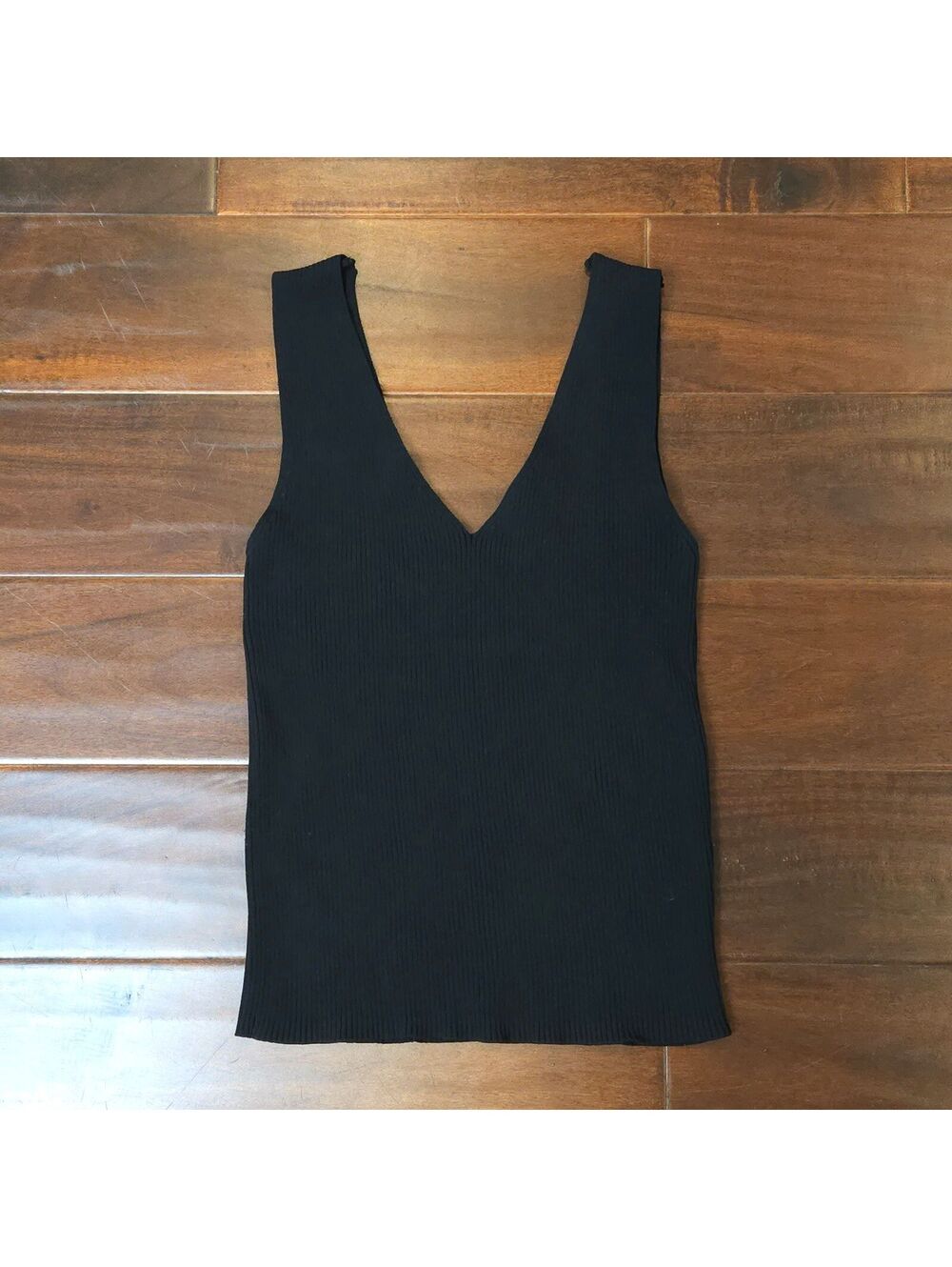 Dilvin Knit Black Sleeveless Ribbed Slim Stretch V-Neck Turkish Made Top Wmn's S